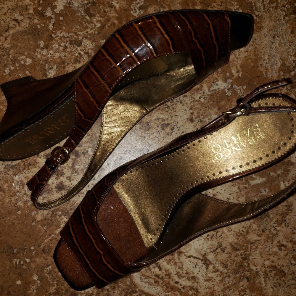 Brown wedge sling backs